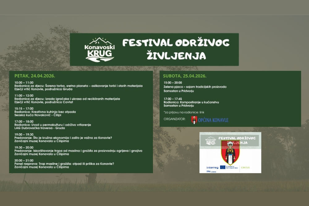 "Konavoski krug &ndash; Festival održivog življenja" u petak i subotu 24. i 25. travnja