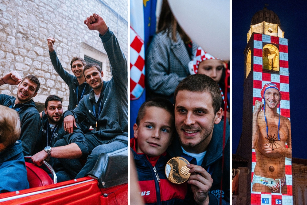 Svečani doček Barakuda, svjetskih vaterpolskih prvaka ispred crkve sv. Vlaha (FOTOGALERIJA)