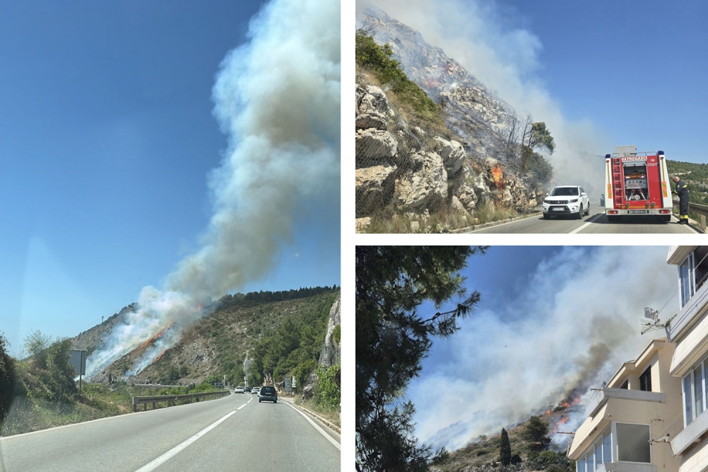 Požar uz magistralu povi&scaron;e Grada, stigli i kanaderi, vozi se obilazno preko na Brgata i Komolca