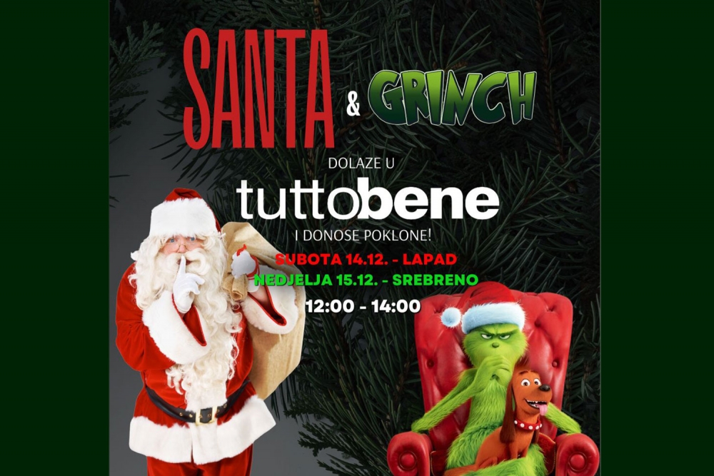 Santa i Grinch u nedjelju dolaze u TuttoBene Srebreno i donose poklone za najmlađu ekipu
