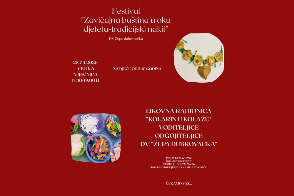 "Kolarin u kolažu" - Prva radionica Festivala "Zavičajna ba&scaron;tina u oku djeteta-tradicijski nakit"