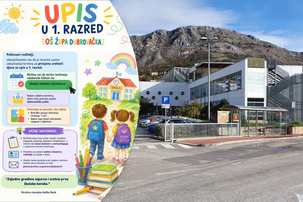 Otvoren sustav zakazivanja termina za procjenu zrelosti djece za upis u 1.razred O&Scaron; Župa dubrovačka