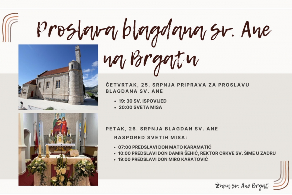 Župa sv. Ane u petak svečano proslavlja blagdan svoje nebeske za&scaron;titnice